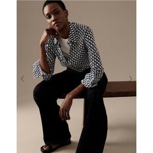 autograph Cupro Rich Satin Collared Blouse Women 16 Navy Blue